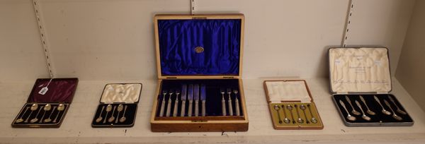 Silver and silver mounted wares, comprising; a part set of seven teaspoons produced to commemorate The Coronation 1937 and detailed Monarchs of The Ce