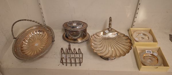 Two silver Armada style dishes (one presentation inscribed and crest engraved), both London 1976, diameter 12cm, combined weight 211 gms, with two box