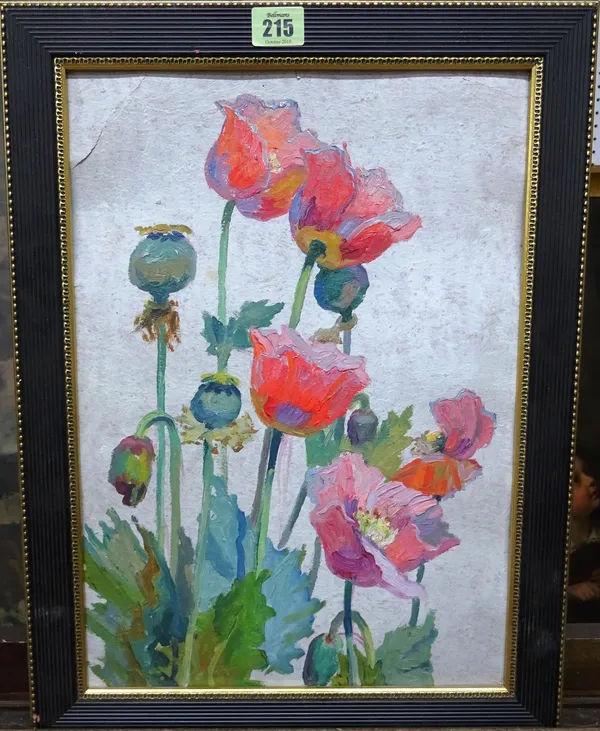 English School (20th century), Poppies, oil on paper, 40cm x 28cm.  F1