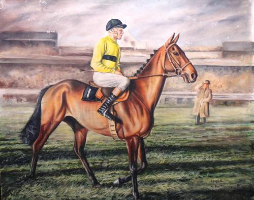 English School (20th century), Arkle & Pat Traffe; Pendil & Dick Pitman, two, oil, one on canvas, one on canvas board, both inscribed, each 51cm x 60c