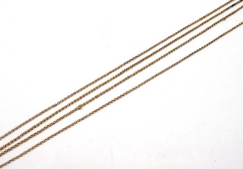 A gold circular link long chain, on a gold cylindrical clasp, detailed 15 CT, weight 8.2 gms.