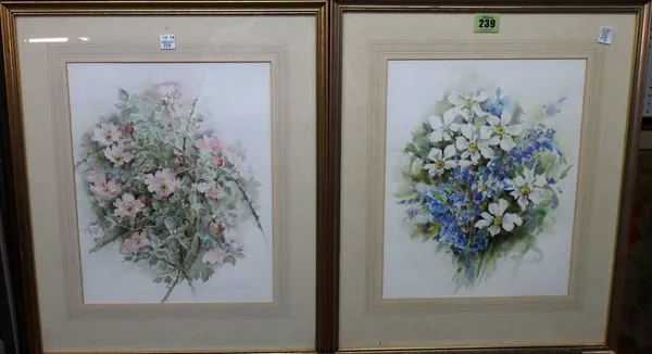 Enid Alison Western (late 20th century), A group of four floral still lives, watercolour, all signed, together with three further floral subjects by o