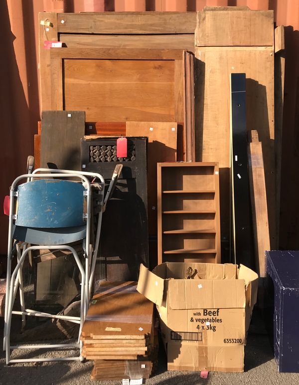 A group of various wooden backboard's, shelves and sundry, (qty).   OUT