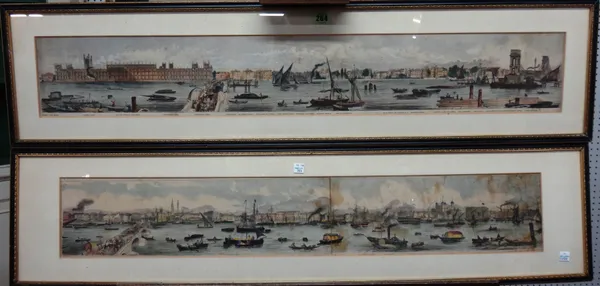 English School (19th century), Prospects on the Thames, a set of four, prints with hand colouring, each 14cm x 87cm.(4)  D1