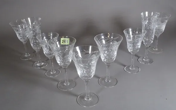 A part suite of Royal Briely cut and etched glasses decorated with flowers, (qty).   S2T