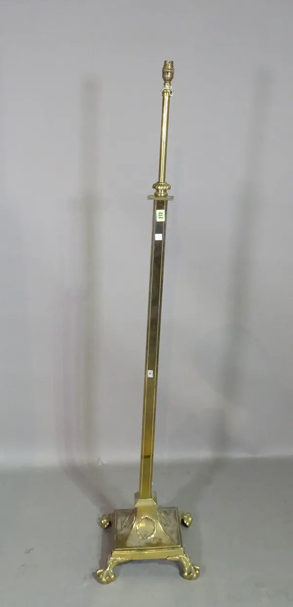 A 20th century brass standing lamp on square column plinth base, 147cm high. H5