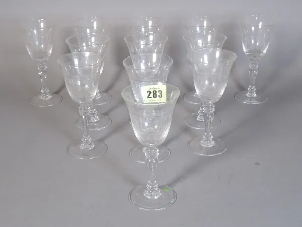 A small group of 20th century etched wine glasses, (qty).  S2M
