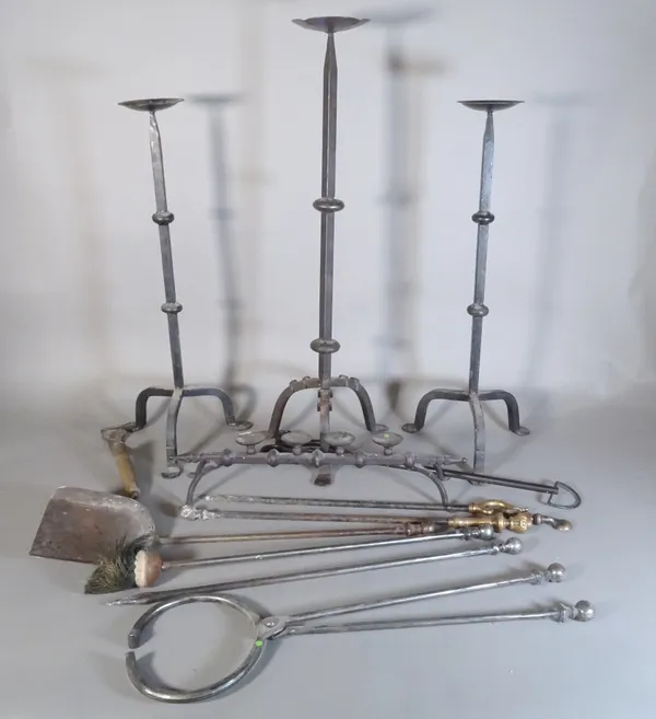 Metalware collectables, including, fire tools, wrought iron candlesticks, Salter scales and sundry, (qty).   S3B