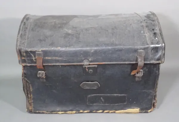 W.M.WHITELEY; an early 20th century dome top canvas trunk, 92cm wide x 67cm high.   I7