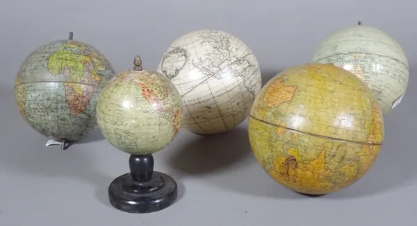 Five miniature early 20th century loose globes.   CAB