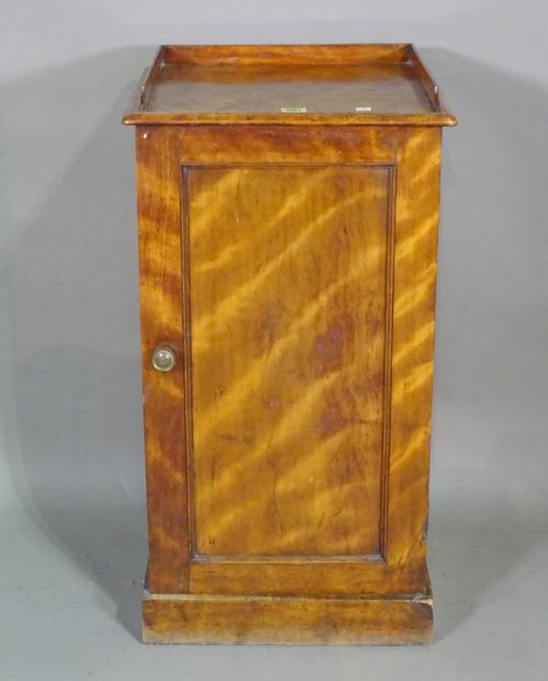 A 19th century mahogany bedside cupboard with galleried top on plinth base, 41cm wide x 79cm high.   I9