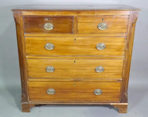 A 19th century mahogany chest of two short and three long drawers on bracket feet, 104cm wide x 98cm high.  BAY 3