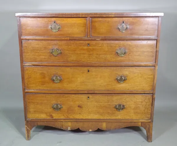 A 19th century mahogany chest of two short and three long drawers, 106cm wide x 103cm high.   H5