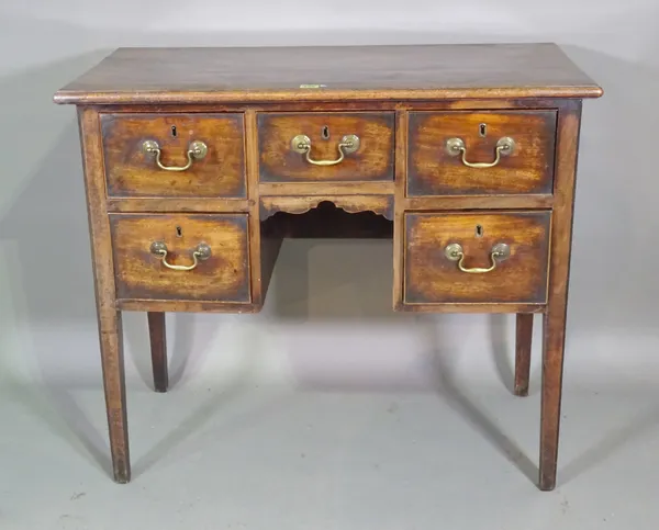A George III mahogany lowboy with five drawers about the knee on square tapering supports, 92cm wide x 89cm high.  I9