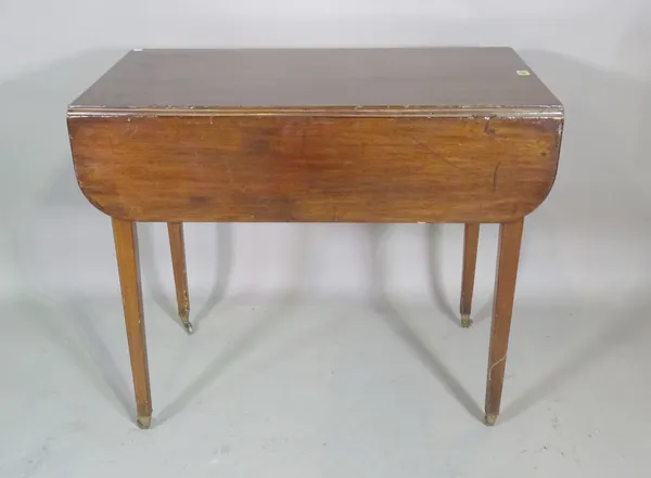 A 19th century mahogany Pembroke table on square tapering supports, 87cm wide x 76cm high and a Victorian oak square tripod table on three downswept s