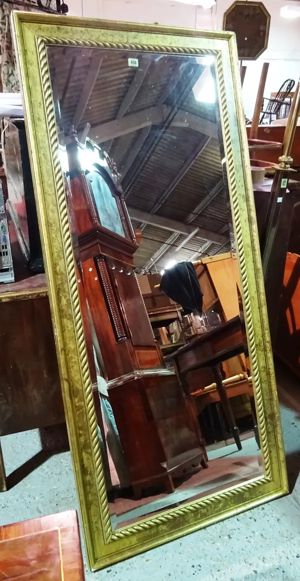 A 20th century gilt framed rectangular bevelled glass wall mirror, 75cm wide x 167cm high.   G10