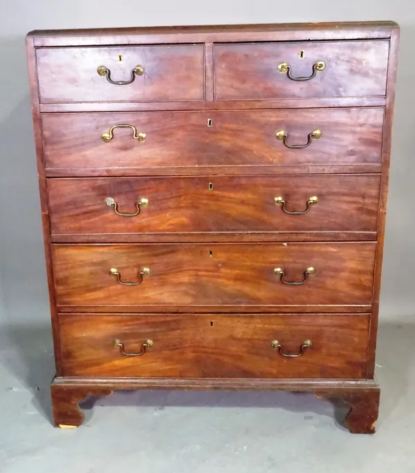 A late George III mahogany chest of two short and four long drawers on bracket feet, 100cm wide x 125cm high.   K7