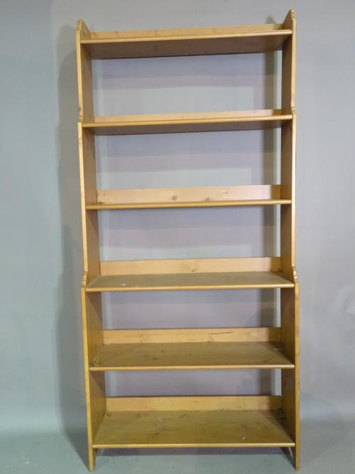 A 20th century pine six tier open waterfall bookcase, 93cm wide x 198cm high.   K8
