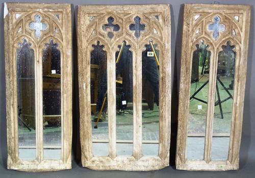 A group of three 20th century plaster Gothic arch top mirrors, 32cm wide x 84cm high.   D10