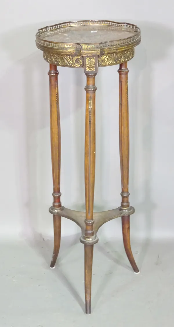 A Louis XVI style gueridon occasional table on reeded outswept supports, 30cm wide x 83cm high.  K4
