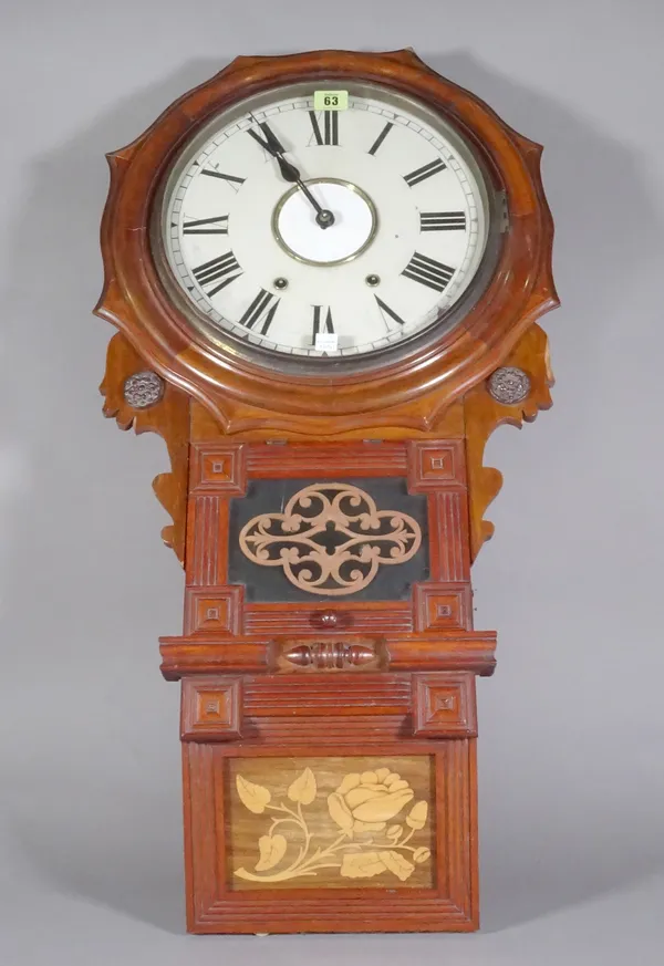 A 19th century walnut cased wall clock with 8 day movement, 83cm high.  S1T
