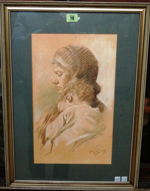 Franco Matania (1922-2006), Mother and child, chalks, signed, 41cm x 24cm.  J1