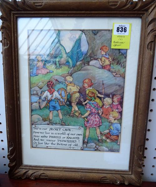 BARBARA SPURR (Exh. 1914) - 'This is our SECRET CAVE . . .  ', watercolour, pen & ink, title inscribed in pen & ink, signed, 27 x 21cm., within mount,