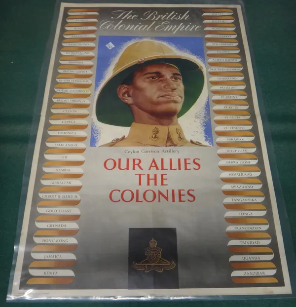 BRITISH COLONIAL EMPIRE POSTERS -  'Our Allies the Colonies' - a group of 4 posters,lithographs, Ceylon Garrison Artillery, King's African Rifles, Roy