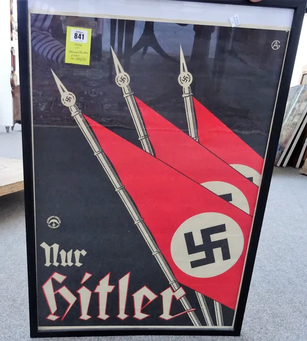 GERMAN PRE-WORLD WAR 2 ELECTION POSTER - 'Nur Hitler' ('Only Hitler'), vote for Adolf Hitler and his Nazi Party (NSDAP), 72 x 49cm., artist 'G.A', pri