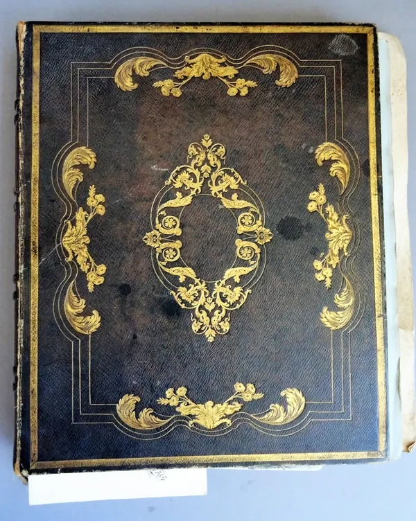 SKETCH BOOK - portraits & topographical scenes, mostly British & in pencil, one colour portrait of an Indian servant 'Kumloo', 1836; 13pp. used, inclu