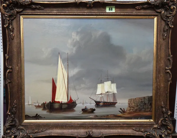 David Bentley (20th century), Dutch Harbour scene, oil on board, signed, 38cm x 48cm.  J1