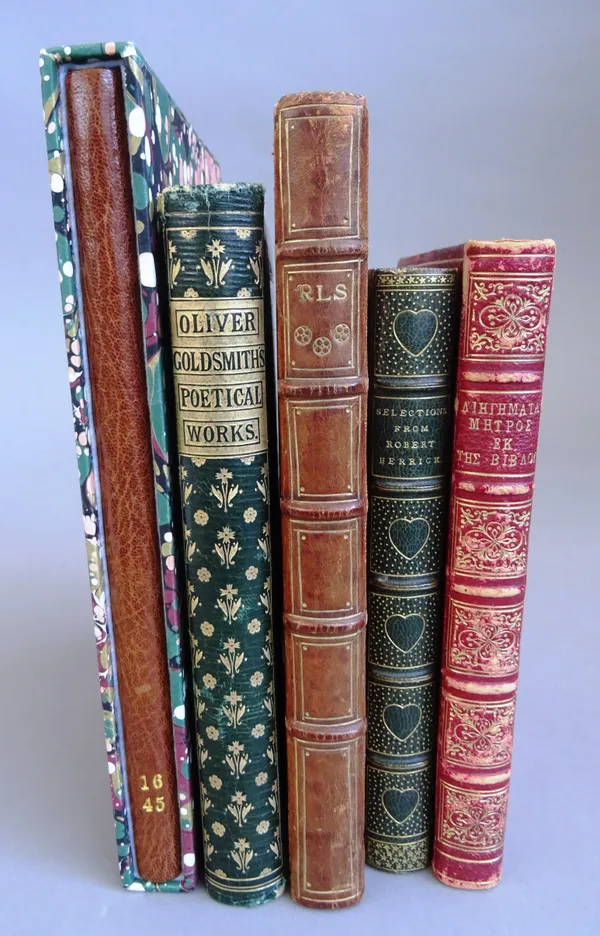 Bindings - Goldsmith (Oliver) The Poetical Works, bevelled faux malachite boards, gilt lined and lettered, green morocco gilt decorated  spine, slight