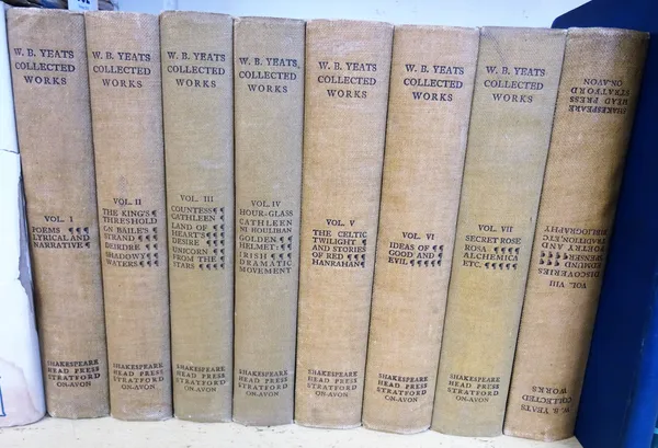Yeats (William Butler) Collected Works, 8 vol., original cloth backed boards, spines sunned, vol. 3 & 4 damp marked, Stratford on Avon, Shakespeare He
