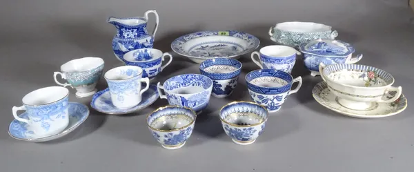Ceramics, including; a quantity of blue and white transfer printed dinner and tea wares, Spode and others, (qty).  S1B
