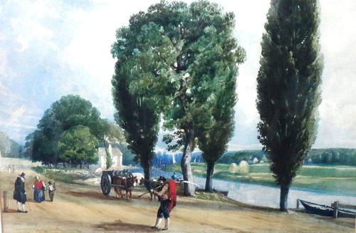 Attributed to John Joseph Cotman (1814-1878), View along the riverbank, watercolour, indistinctly inscribed, 25.5cm x 38cm. Aftersale