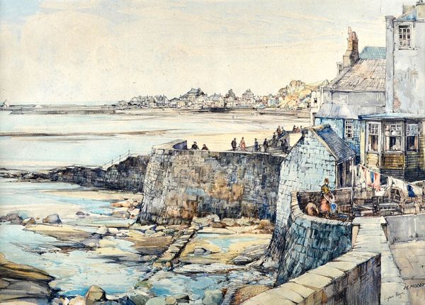 John Charles Moody (1884-1962), Lyme Regis, watercolour and pencil, signed and inscribed, 33cm x 46.5cm. DDS Illustrated