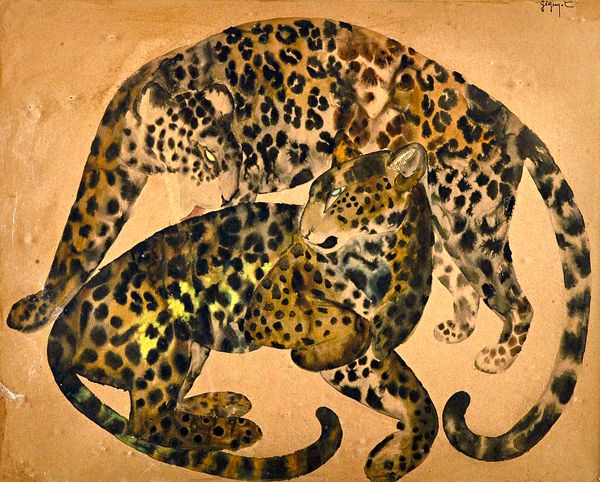 Attributed to Georges Lucien Guyot (1885-1973), Loving leopards, watercolour, bears a signature, 42cm x 53cm. Provenance; Property from Prudence and t