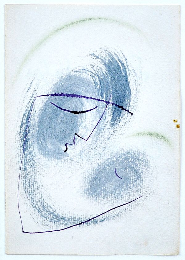 John Wells (1907-2000), Mother and child, pen, ink and wash, dedicated verso, 13cm x 9cm. DDS Illustrated