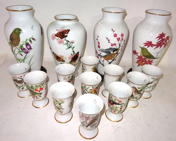 A group of four Franklin Mint porcelain vases and eleven similar porcelain goblets.  S2T