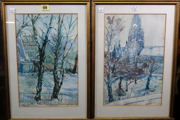 Elizabeth Balmain (20th century), Edinburgh in the snow, a pair, gouache, both signed and dated 1978, each 36.5cm x 23.5cm.(2)  H1
