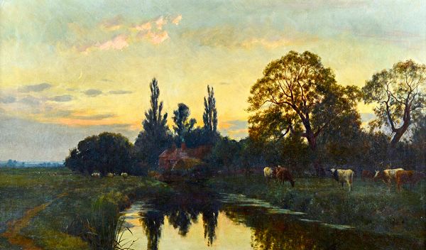 William Sidney Cooper, (1854-1927), Twilight on The Stour, oil on canvas, signed and dated 1898, 44cm x 74cm. Illustrated