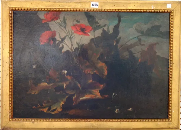 Follower of Niccolino van Houbraken, Floral still lives, a pair, oil on canvas, each 46cm x 67cm, (2).