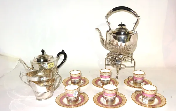 An Ainsley six piece silver mounted coffee set and a silver plated tea set, (qty).   CAB