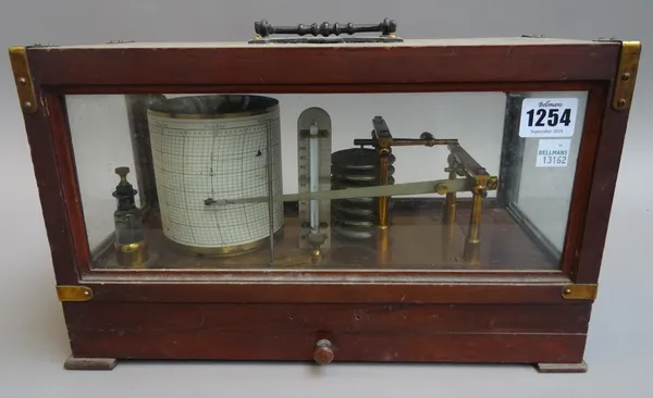 A 20th century mahogany cased aneroid barograph, with hinged lid and frieze drawer. 34.5cm wide.