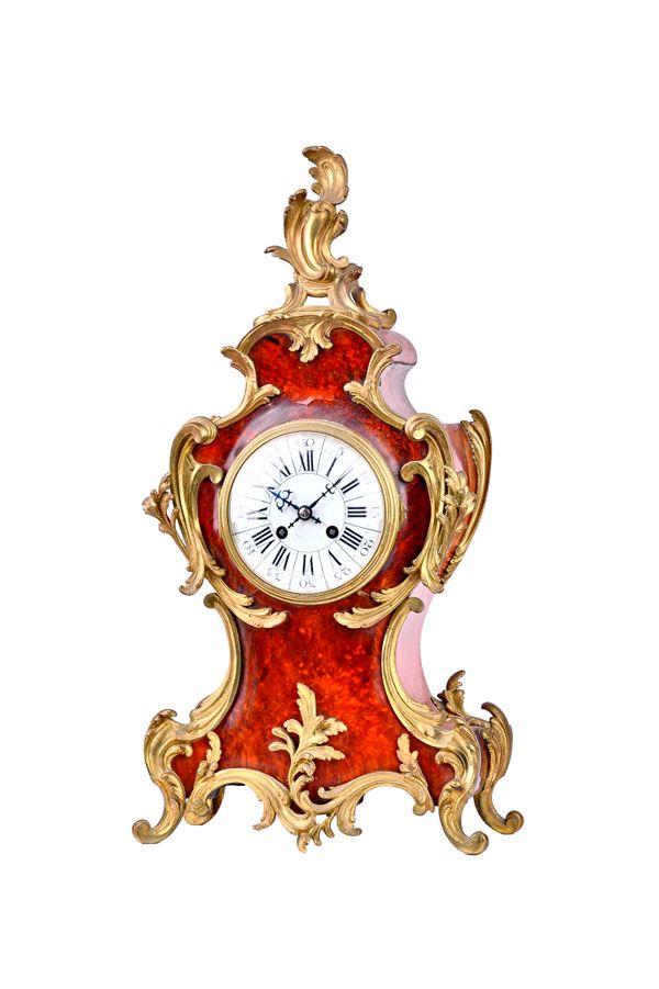 A French Louis XV style gilt metal mounted tortoiseshell eight-day bracket clock, with white enamel dial , two train movement and countwheel with hamm