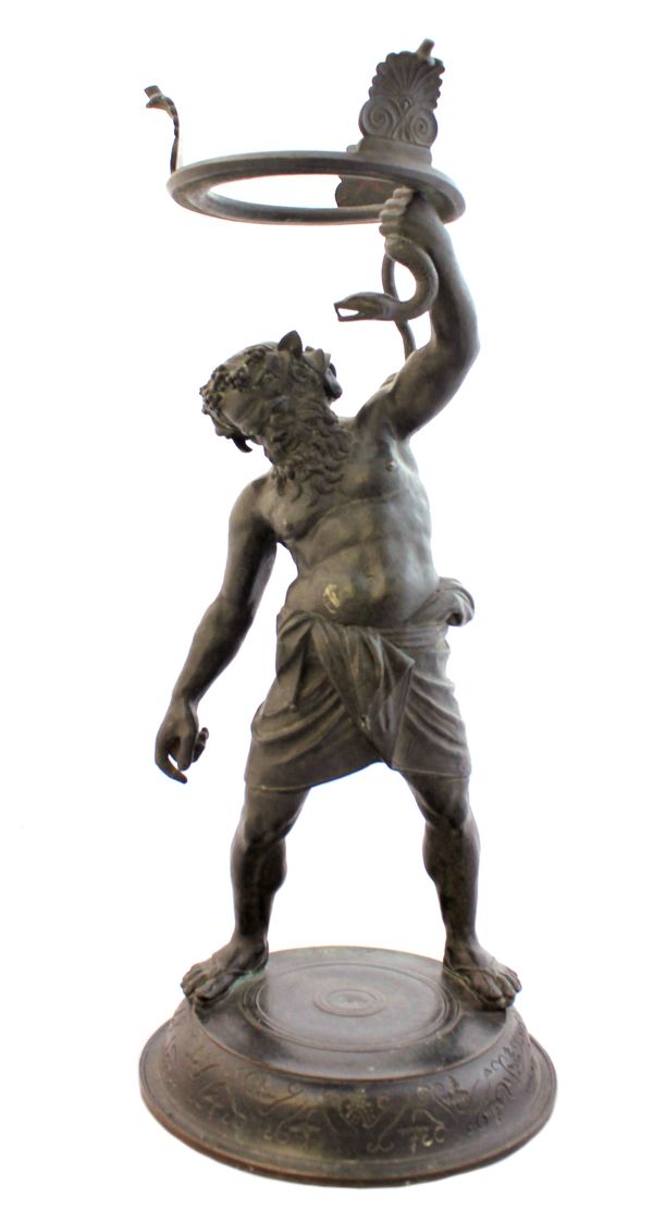 An Italian bronze figure of Silenus, Neapolitan foundry, after the Antique, late 19th/early 20th century, signed to the cast 'P. MASALLI R.A.N. 1811'.