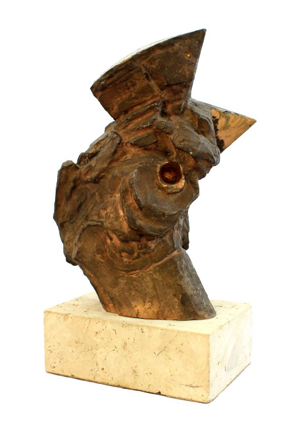 Bernard Meadows, R.A. (1915-2005) Head of a startled bird, bronze, Ltd edition 2/6, on a hardstone rectangular plinth, 22cm high overall.  DDS Illustr
