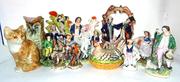 Ceramics, mainly Staffordshire figures and sundry decorative items, (qty).  S3M