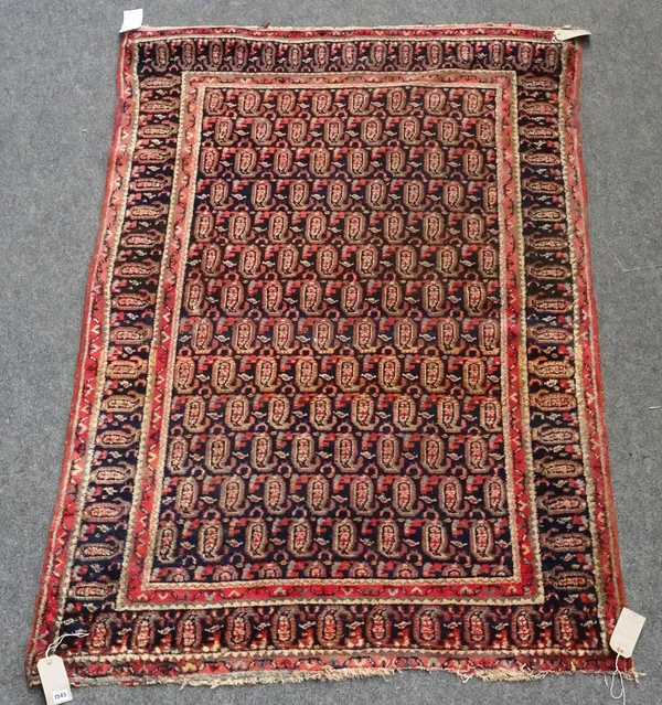 A Sarough rug, Persian, repeat boteh on black field, boteh border, 134 x 200cm.