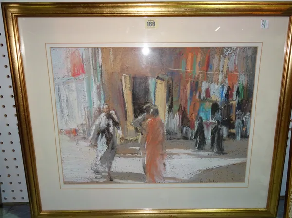 Roger Dellar (contemporary), Street Market, pastel, signed, 35.5cm x 48cm and Molly Harris (b.1946), Boat;  signed and dated, '92  24cm x 35cm.(2).  A